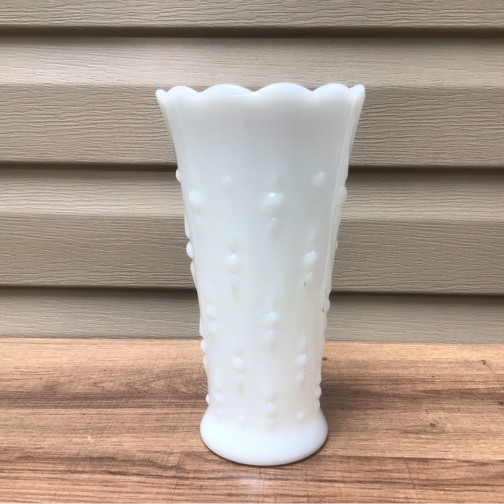 Gorgeous Vintage Beaded Milk Glass Vase Pre 1960 EUC!